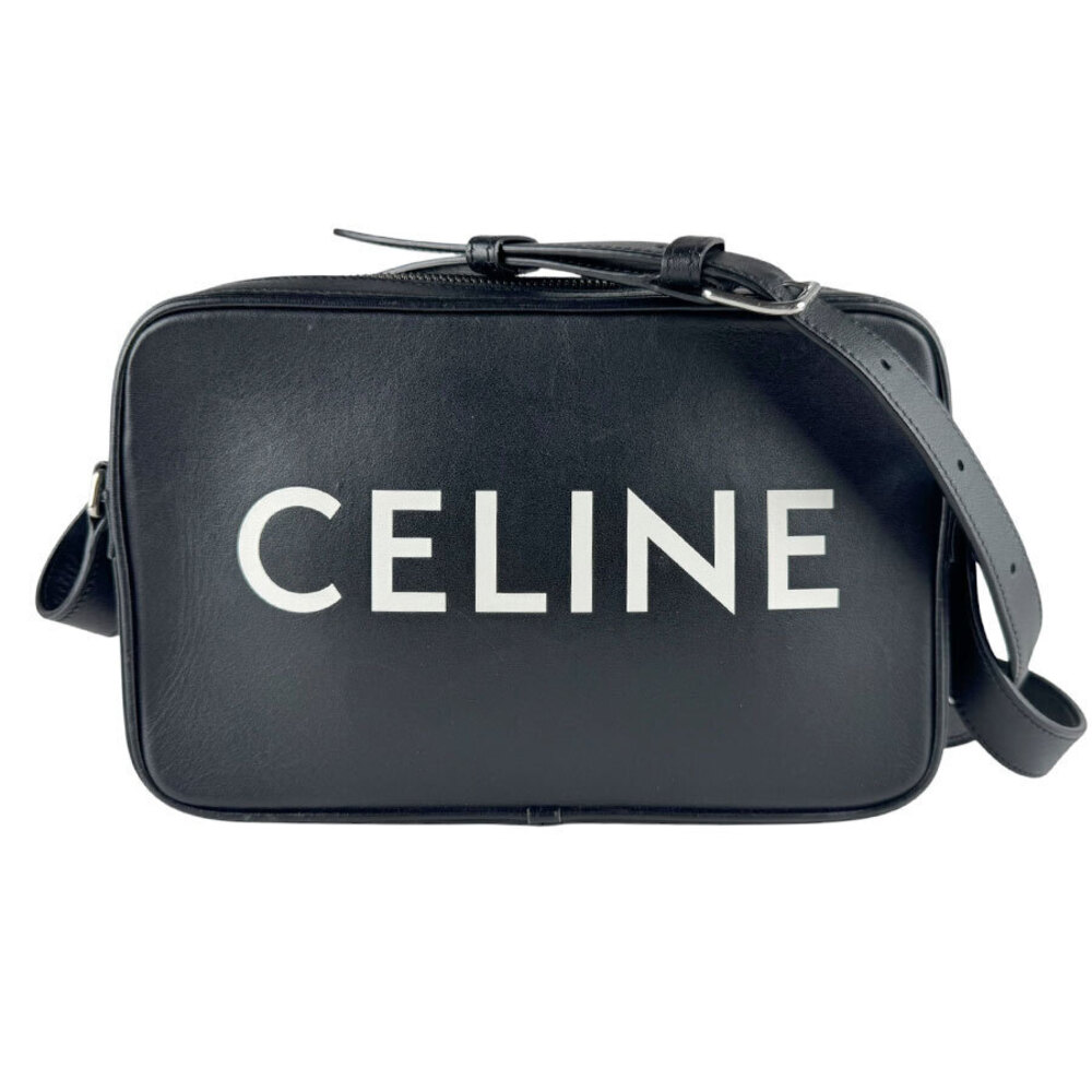 Celine Crossbody Bag Messenger Leather Black Silver